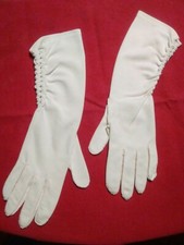 White Long Leatherspun Ladies Gloves Vintage sz 7 1/2 nylon