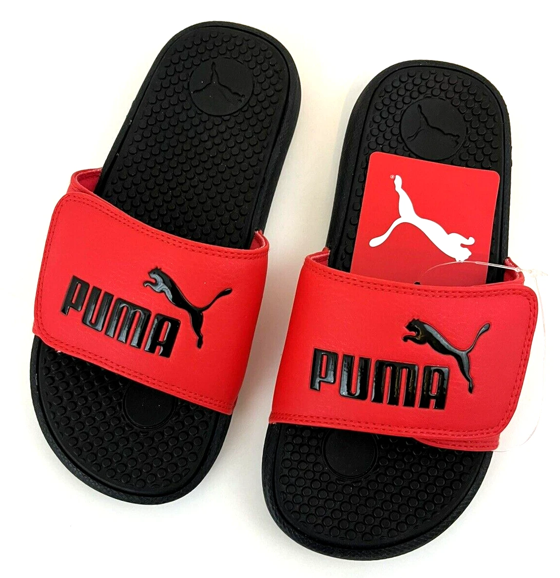 Puma ~ Cool Cat V PS Slides ~ sandali rossi e neri giovani taglia 3C regolabili ~ nuovi con etichette