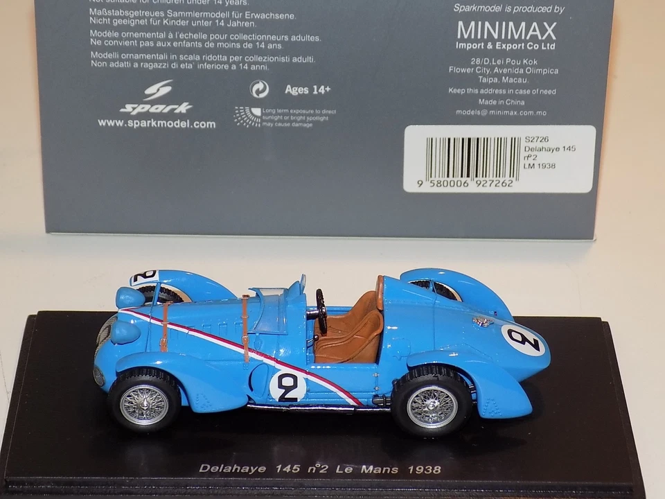 1/43 Spark Delahaye 145 汽车 #2 1938 24 H 勒芒 S2726 — 第 3/3 张图片