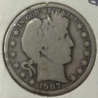 1907-P Barber 90% Silver Half Dollar (Good/Very Good Details)