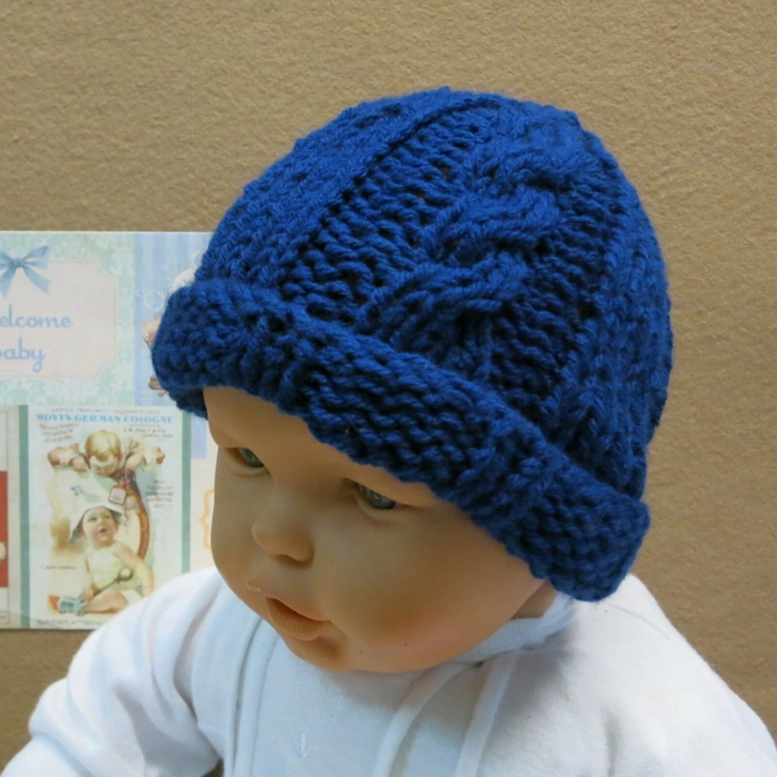 Cable Baby Winter Beanie, Baby Hat, Navy Baby Beanie, Photo Prop Baby