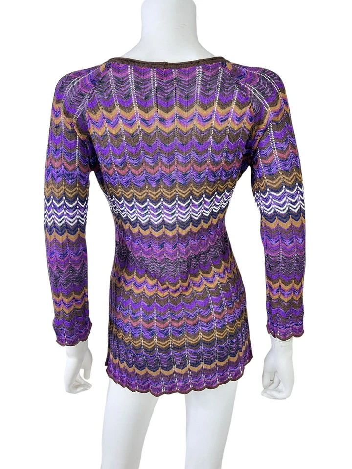 Mondi Mujer Suéter Botón Frontal Cárdigan Chevron Púrpura Marrón Italia Talla 36 S Foto 2 de 4