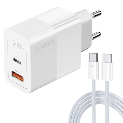 33W GaN USB-C Ladegerät | PD & QC Schnellladen | Typ-C & USB-A | inkl. 2M Kabel