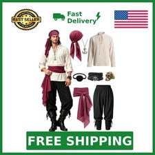 Men's Pirate Costume Renaissance Outfit with Lace-Up Shirt, Pants and Sash  ...