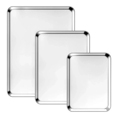 3PCS Stainless Steel Cookie Sheet Baking Pan Oven Tray Commercial Baking Sheet