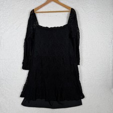 Unknown Brand Lace Mini Dress Womens Black Square Neck Long Sleeve Tiered Ruffle