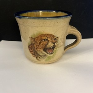 Monroe Salt Works Stoneware Cheetah Mug Coffee Tea Mug Large RARE HTF