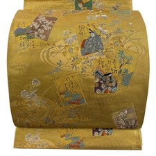 Japanese Kimono Fukuro obi excellent item karuta running water gold thread foil