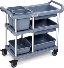 Heavy Duty 3-Tier Plastic Service Storage Utility Cart with Wheels for Warehouse