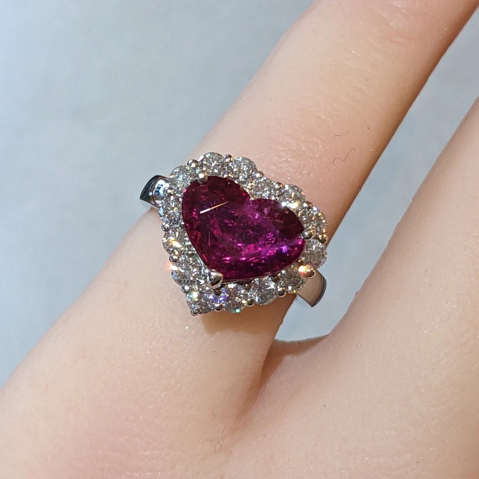 GIA Mozambique Unheated Heart Shaped Ruby and Diamond Ring in Platinum - HM2567S