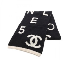 CHANEL COCO Mark logo Scarf shawl wool silk cashmere Black Beige Used Women