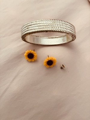 Vintage Rhinestone Cuff Braclet And Sunflower Post Earrings