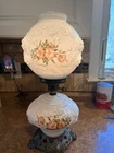 Vtg Fenton Gone With The Wind Three Way Milk Glass Globe Lamp Cabbage Rose 21"