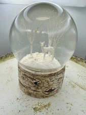 RARE* Nordstrom White Deer In The Forest Snow Globe Birchwood Bottom Beautiful