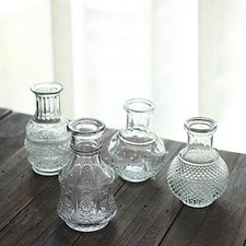 4 Clear Vintage Glass Flower VASES Decorative Table Centerpieces Party Events