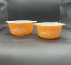 Pyrex Butterfly Gold Casserole Dishes 473 & 474 Set Of Two Vintage