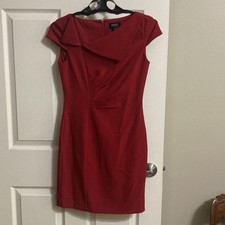 Tahari Arthur S. Levine Red Sheath Dress 2 Cap Sleeve Zip Short Solid