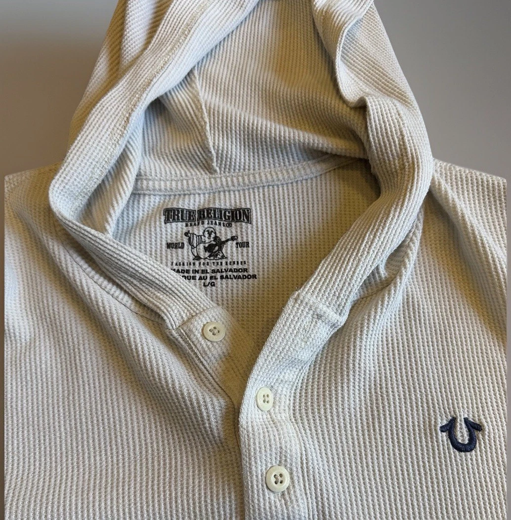 OFF WHITE Felpa con cappuccio maglione maglia termica True Religion panna abbronzatura uomo grande street wear