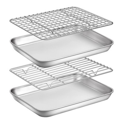 Baking Sheet with Rack Set, Set of 4 (2 Sheets + 2 Racks), Stainless Steel Co...