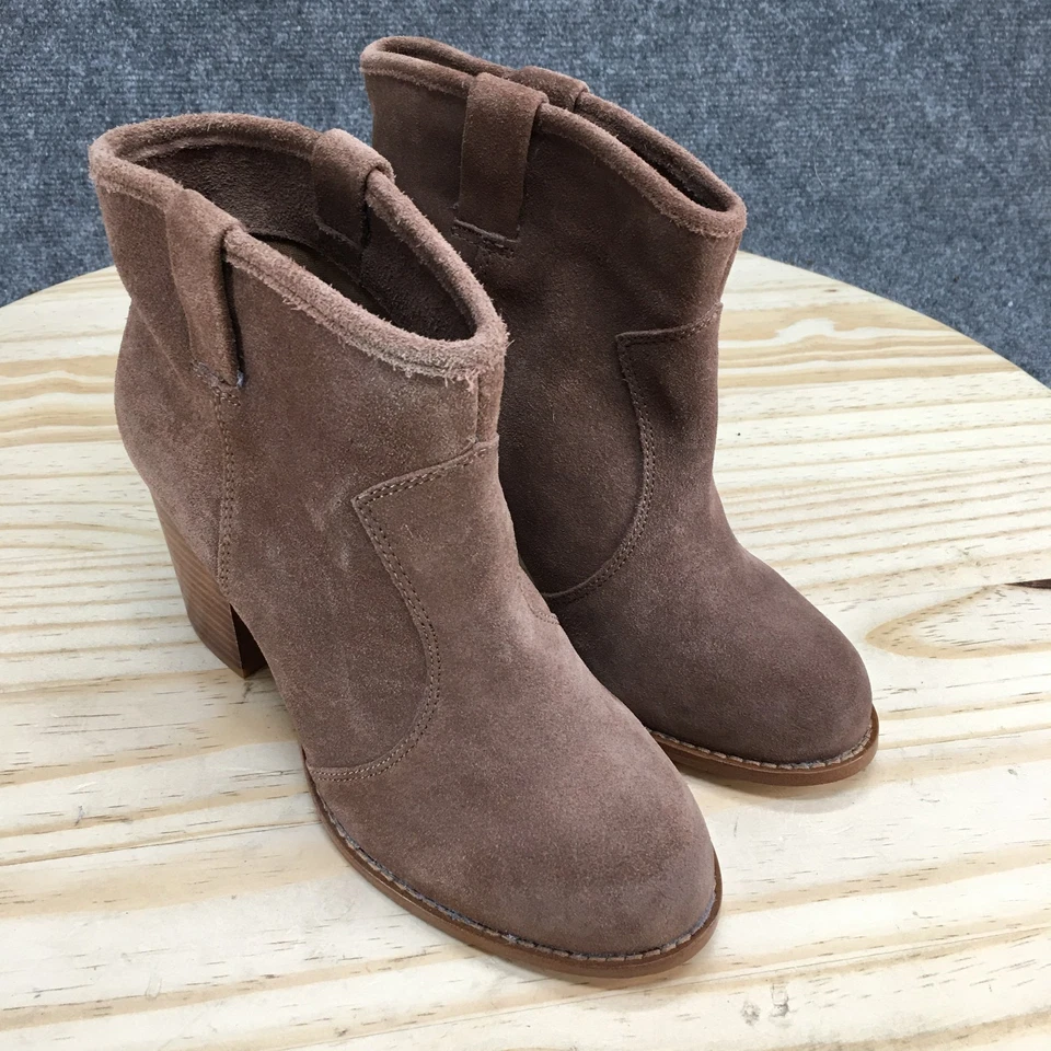 Botas esplêndidas femininas 7,5M Lakota Western puxar no tornozelo botas marrom camurça salto - Imagem 3 de 4