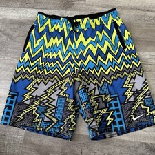 Vtg NIKE Neon Skyline Swim Trunks Youth Boys Sz XL Shorts 90s Loud Geometric