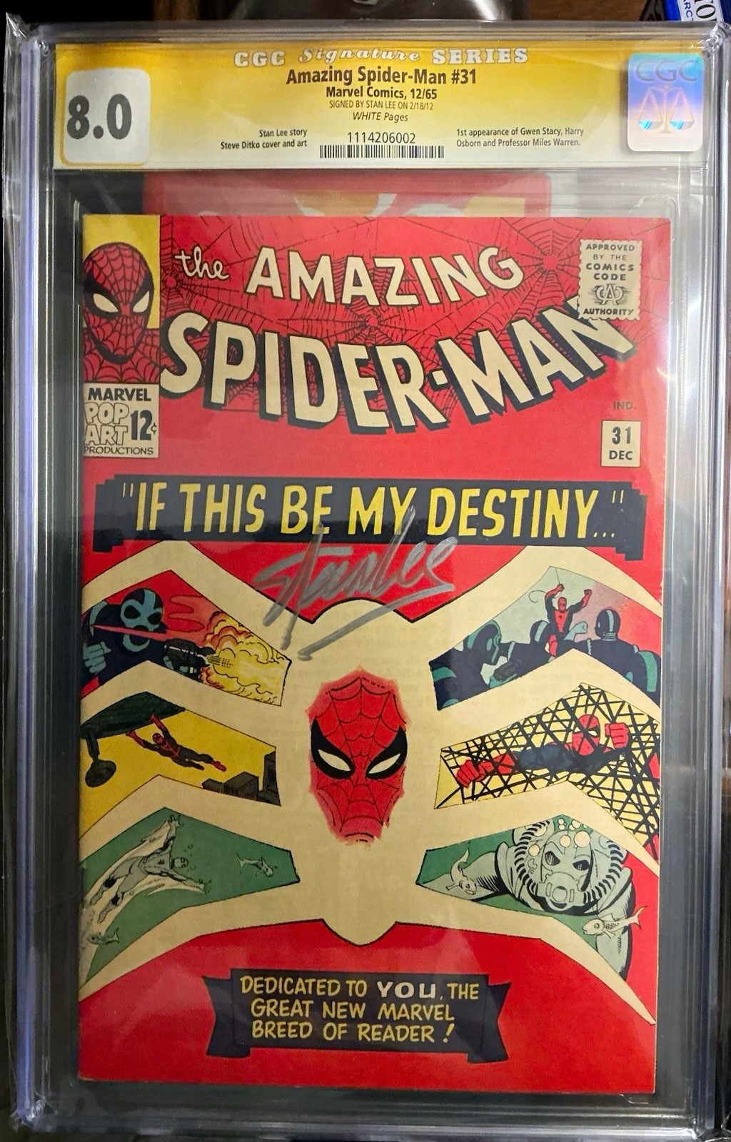 Marvel Comics Amazing Spider-Man #31 (1965) CGC SS 8.0 Stan Lee Signed