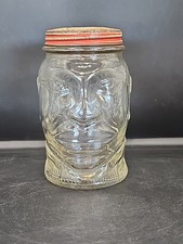 Vtg Glass Bank Nash&rsquo;s Prepared Mustard Lucky Joe Face 8.5oz Jolly Joe Bank red