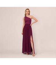 Adrianna Papell Womens Gathered Asymmetrical Gown Dress