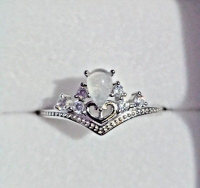 Ryze Party 925 Sterling Silver Genuine Moonstone & White Frost Ring Sz 10