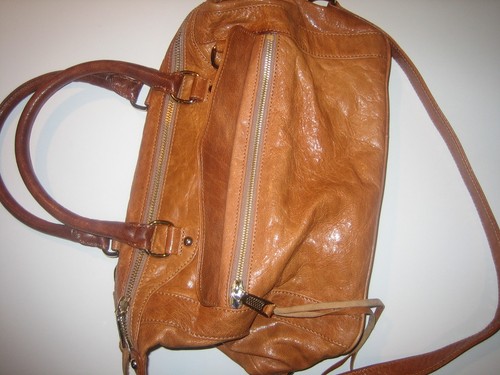 REBECCA MINKOFF CAMEL/BROWN SATCHEL HANDLE + CROSSBODY LEATHER BAG GOLD ZIPPERS - Picture 7 of 10