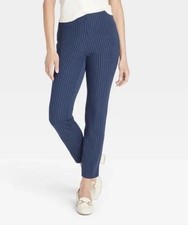 A New Day Womens 4 Navy Stripe Side Zip Skinny Ankle Pants High Rise Stretch