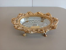 Matson Hollywood Regency 24K Gold Plated Metal Soap Dish 6" W/ Foil Label NICE!
