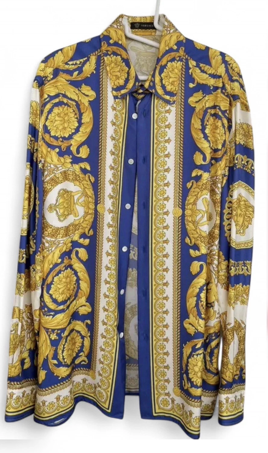 Versace — NWT Versace Silk Barocco Gold/Blue/White Medusa Print MSRP $1350 Size It(46/39)