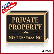 Large 4 Pack Private Property No Trespassing Sign, 10"X14", Elegant Black No T