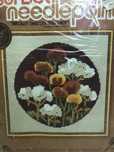 Vintage 1979 Sunset Needlepoint ,"Brown Thistles & Lace". By Mimi Shimmin #6251 - Picture 2 of 6