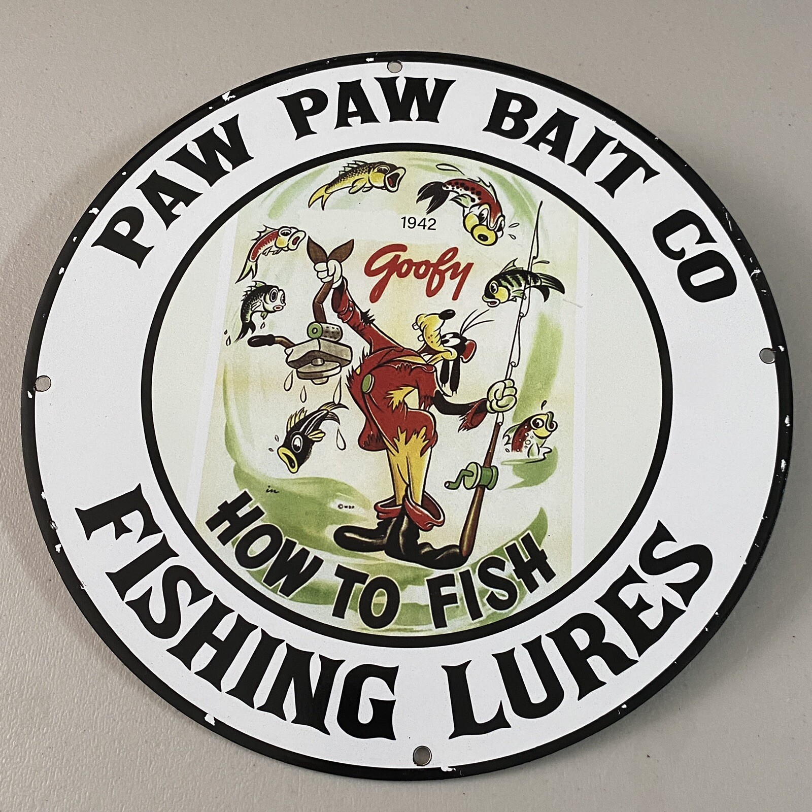 Bannière Publicitaire Vintage Paw Paw Bait Co - Prenez Un Garçon à La Pêche !