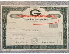 Personalized Laser Photocopy Green Bay Packers 1997 Stock Certificate SAVE $250+