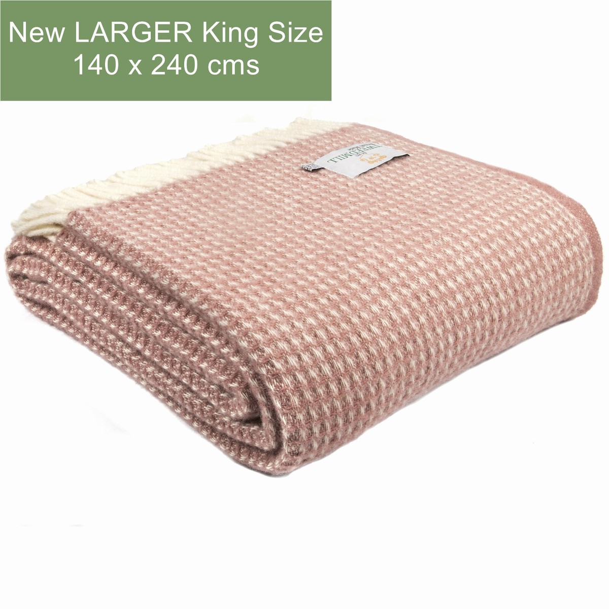 KING SIZE TWEEDMILL 100% Wool Sofa Bed Blanket Rug WAFFLE DUSKY