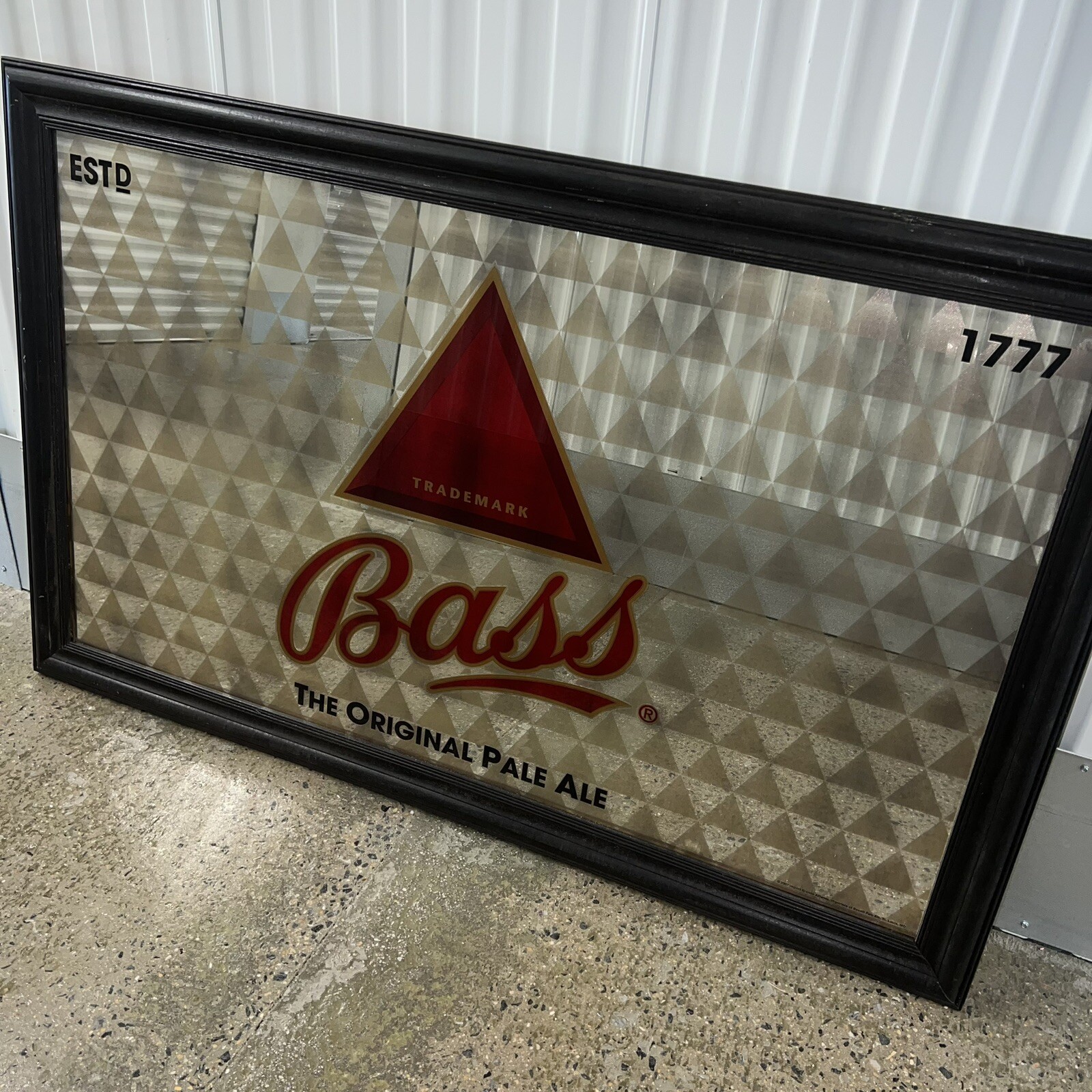 Rare Giant Bass English Pale Ale Beer Mirror Bar Pub Sign Wooden Frame