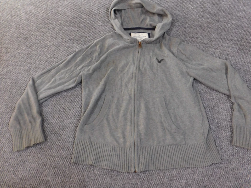 American Eagle Hoodie Womens Medium Gray logo Zip stretch cotton - Image 3 of 4