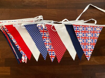 Union Flag Jack Red White & Blue Cotton Bunting 5m/16FT NEW HAND MADE ...