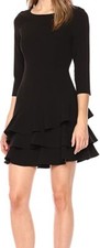 Halston Heritage Women's 3/4 Sleeve Ruffled Dress, Black, Size 2