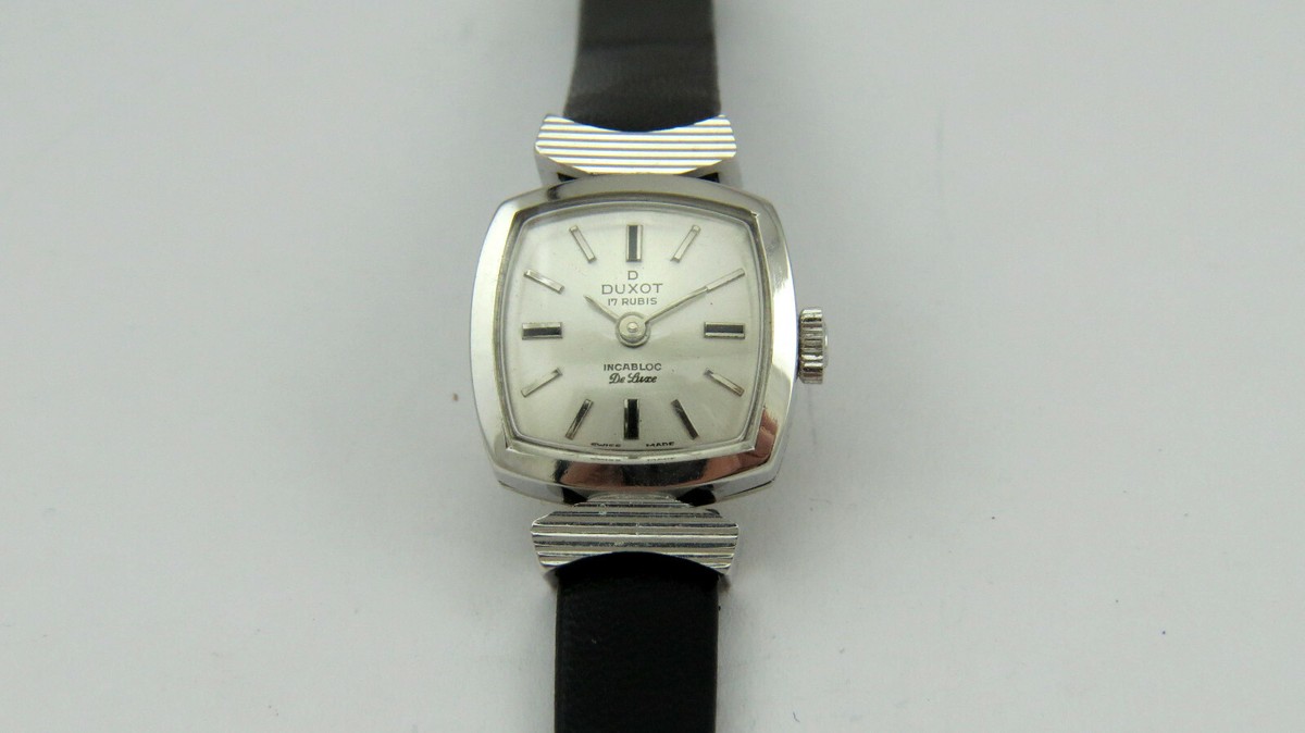 Solid White Gold 14K 585 watch Uhr NOS Vintage Swiss Duxot 