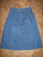 French Navy Vintage Denim Skirt Size 12 Blue Pockets A-line Below Knee USA