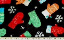 NEW BTY CHRISTMAS MULTICOLORFUL WINTER MITTENS FLEECE FABRIC 1 YD 60x36"