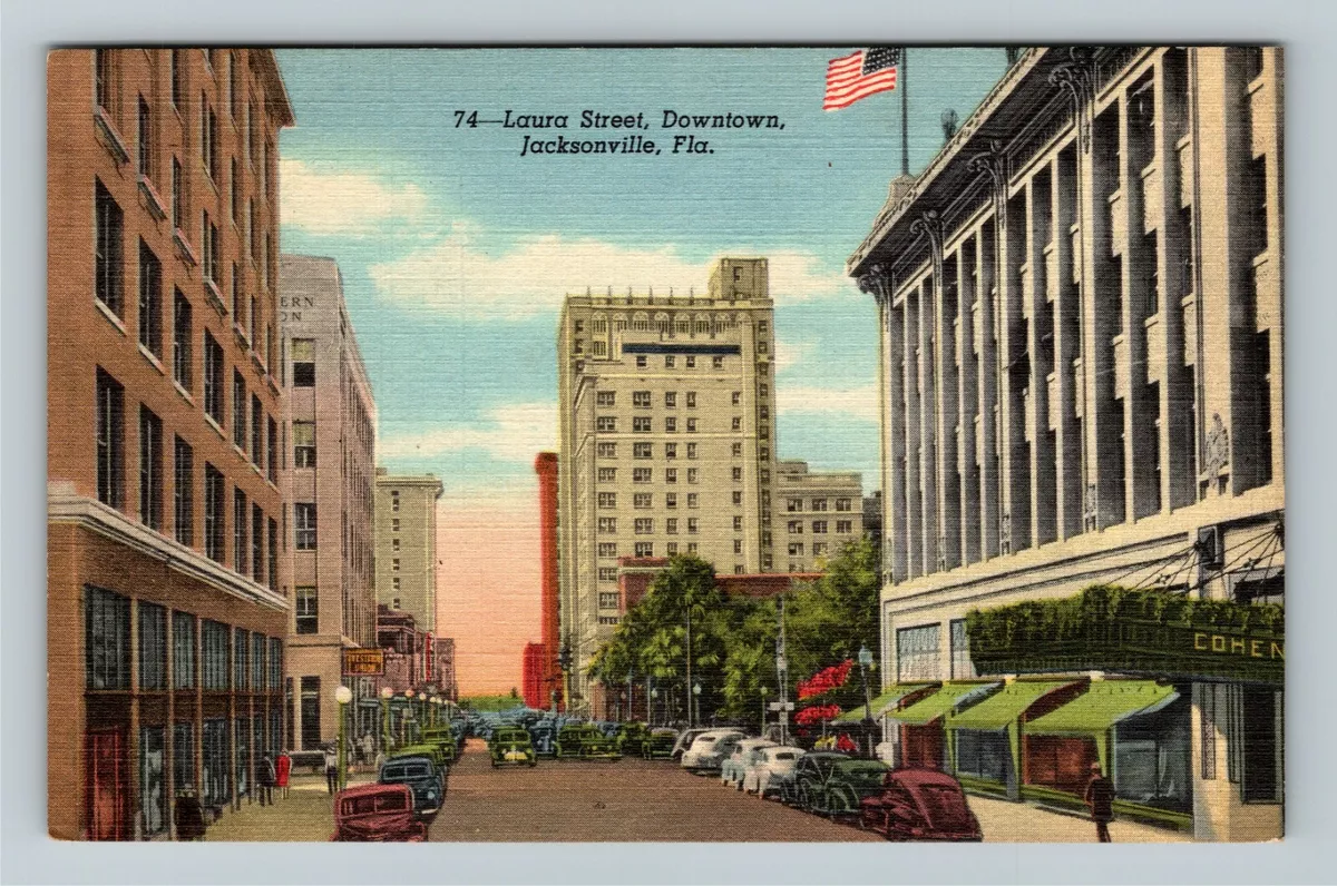 Jacksonville FL-Florida Laura Street Downtown Western Union 1947 Old  Postcard