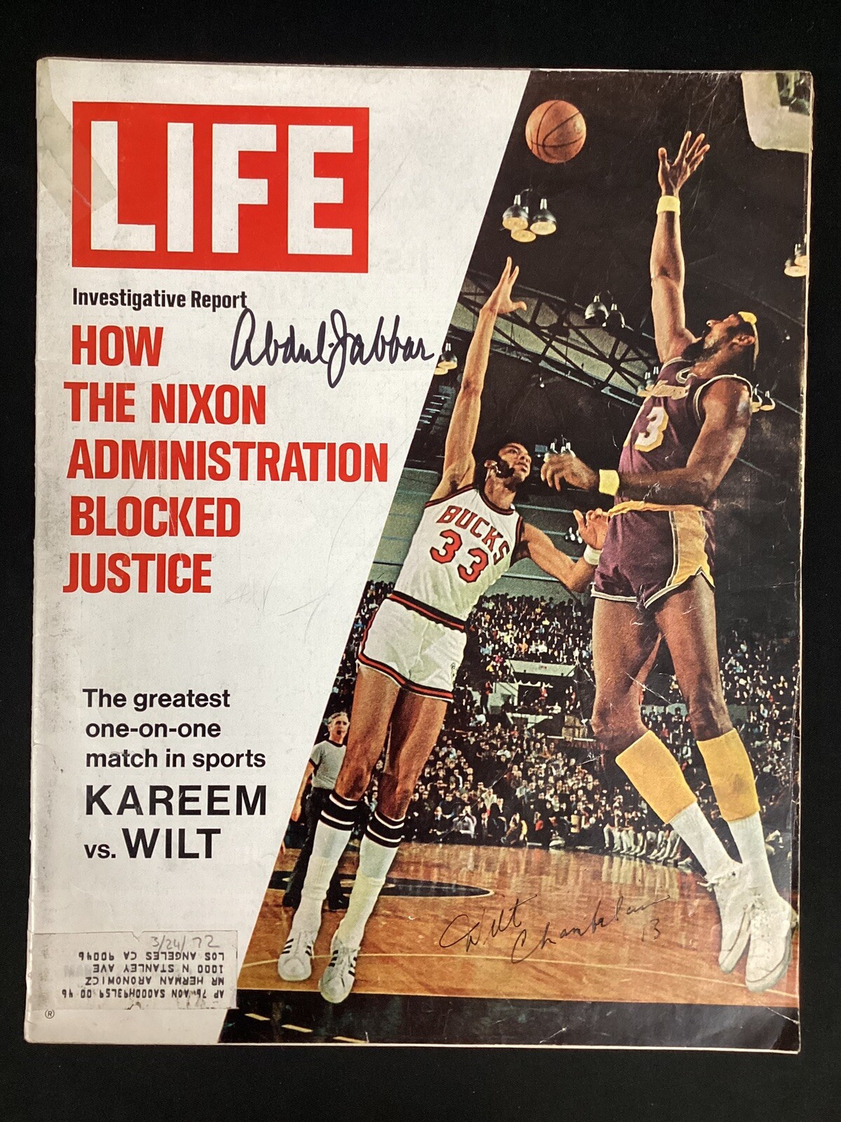 Wilt Chamberlain Abdul Jabbar Signed Life Magazine Basketball Autograph PSA/DNA