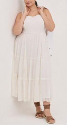 knee length dresses for ladies White Satin Corset Tiered Maxi Dress main image 1
