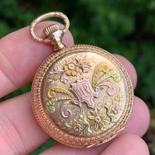 1903 Waltham 14K Solid Gold Multicolor 0S 7J Hunting Case Pocket Watch