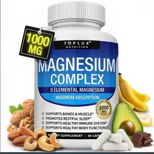 TopLux Magnesium Complex 1000mg, 7 Types for Sleep, Muscle & Bone, 90 Capsules